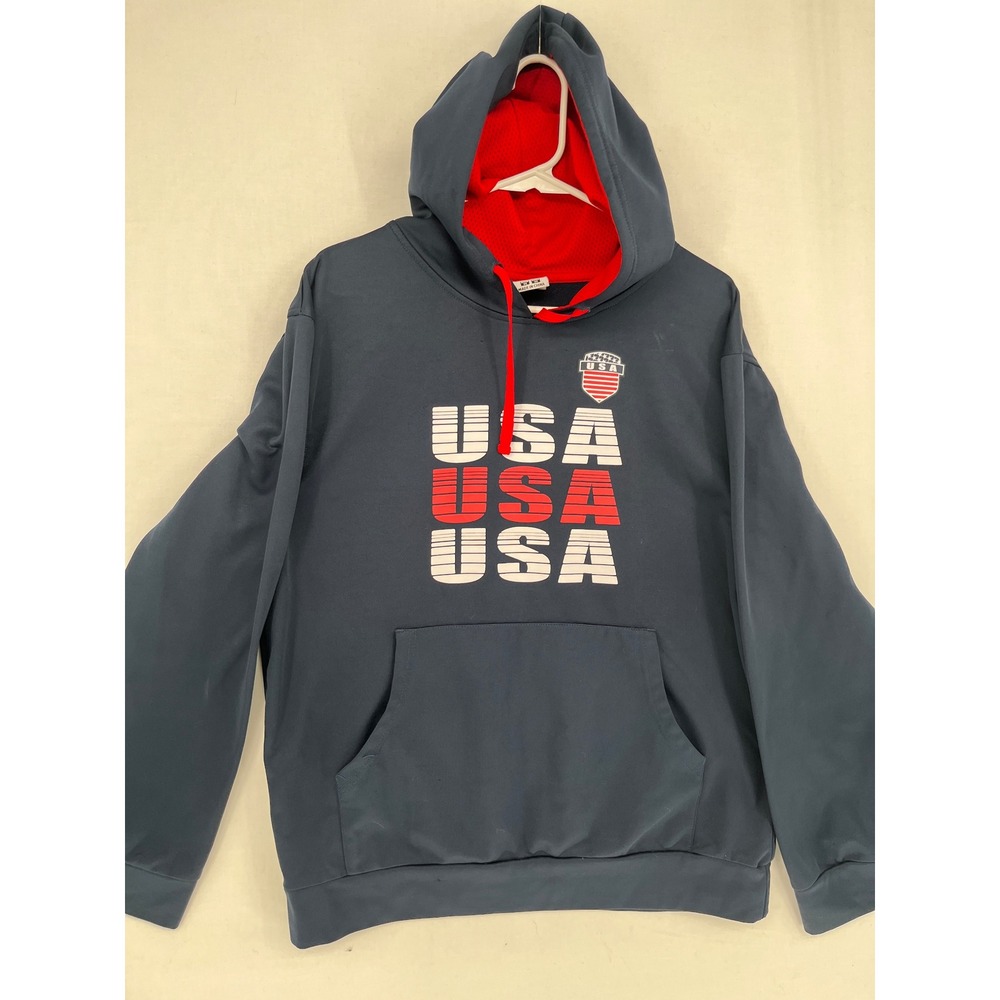 Panna Ole 310 USA Graphic Hoodie Navy Blue Red Mesh Lined Sweatshirt Mens M